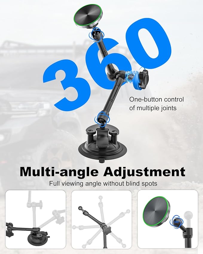 for MagSafe Car Mount [Off-Road Level Shockproof] Metal Arm Magnetic Phone Holders for Your Car Truck, Dashboard Windshield Sunroof Suction Cup Phone Mount for iPhone 16 Pro Max 15 14 13 Plus