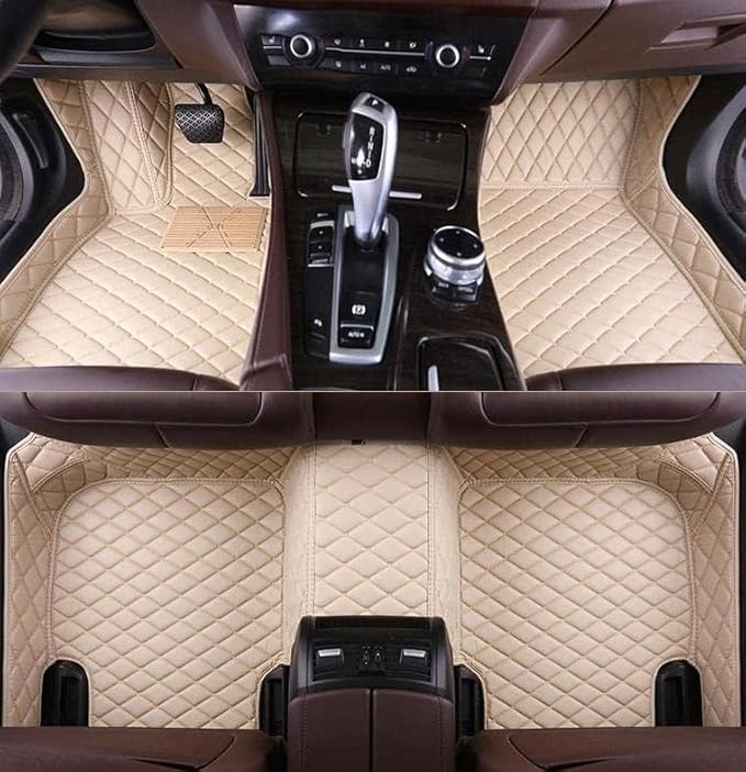 Custom Car Floor Mat Compatible with 97% Car Models Luxury Leather All Weather Waterproof Anti-Skid Full Coverage Car Mats (Beige)