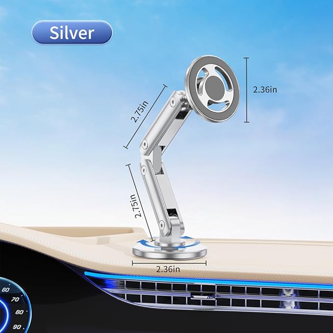 Magnetic Cell Phone Holder Universal 360 Rotation Adjustable Foldable Rotating Magnetic Holder Car Phone Bracket Magnet Mount (Silver)