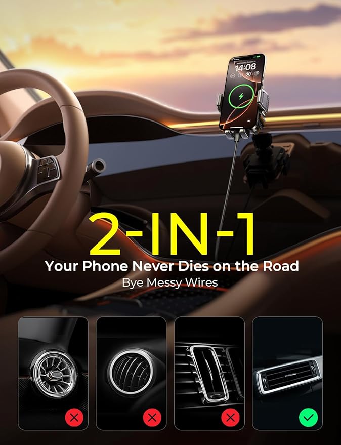 LISEN Wireless Car Charger, 15W Fast Charging Air Vent Phone Mount Car Phone Holder Charger [No Shake] Wireless Charging Mount for iPhone17 16 15 14 13 12Pro Max Samsung Galaxy Series All Smartphones