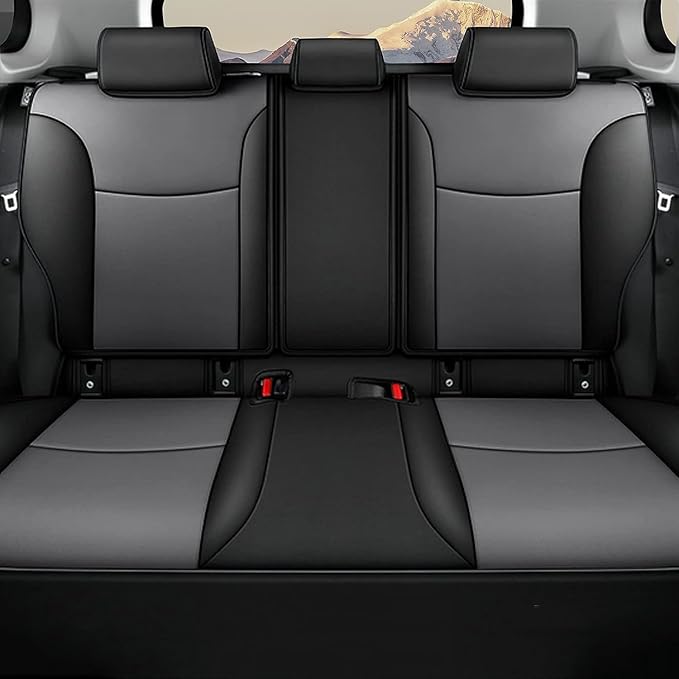 AOMSAZTO Custom Fit for Toyota Corolla Cross Hybrid 2023 2024 2025 Faux Leather Car Seat Covers Full Set Compatible Airbag Corolla Cross Hybrid S,SE,XSE Seat Protector Sedan Black+Grey