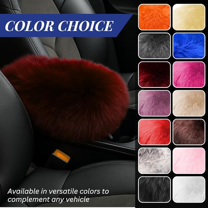 Andalus Brands Pure Australian Sheepskin Fluffy Car Center Console Cover, Luxurious Non-Shedding Furry Arm Rest Cover for Car, Versatile for All Seasons, Dark Red - (11.47" X 6.3")
