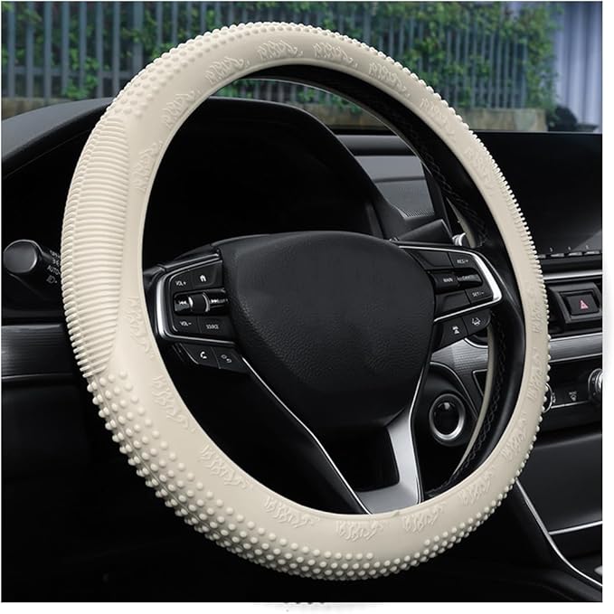 Steering Wheel Cover, Car Silicone Steering Wheel Protector, Anti-Slip Soft Odorless Wheel Covers, Universal 14-15 Inch Steering Wheel, Automotive Interior Accessories (Beige)
