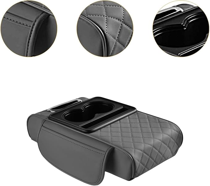 Car Center Console Pad PU Leather Armrest Organizer with Tissue Box Slot for Vehicles, Style D