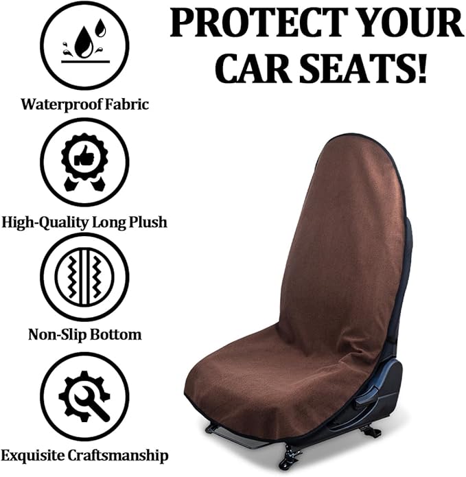 Car Towel Seat Cover, Performance Microfiber Washable Non Slip Vehicle Front Seat Covers, Sweatproof Automotive Interior Chair Protectors, Universal for SUV Automobile Truck (Brown)