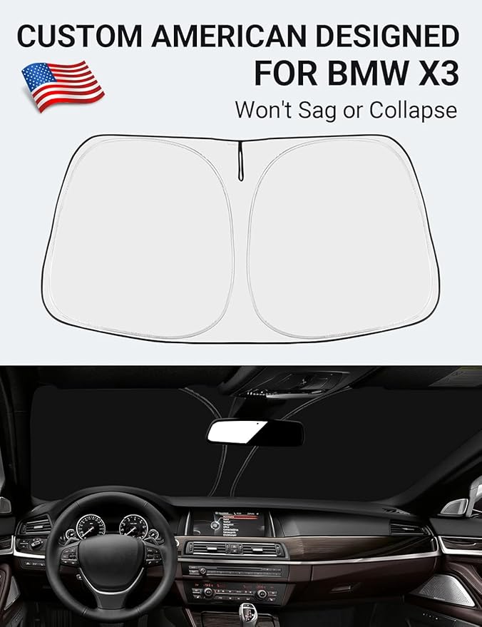 Proadsy 2026 Upgrade Front Windshield Sun Shade Foldable Sunshade Protector Custom Fit 2011-2017 BMW X3 Base xDrive28i xDrive35i M Sport SUV Accessories