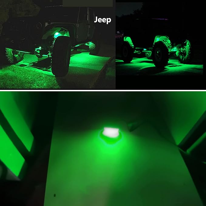 10Pcs Led Rock Lights Waterproof 3.8" Green LED Underglow Kit,Fender Wheel Well Lights, Car Exterior Side Marker Lights for Wrangler Pickup Truck Golf Cart RV SUV Offroad ATV UTV
