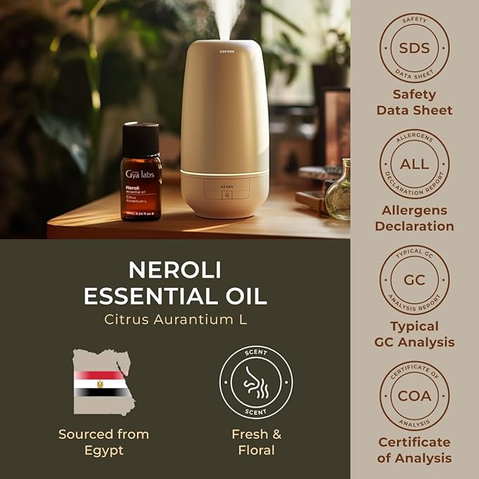 100% Pure Neroli Essential Oil - 0.34 Fl Oz - Neroli Oil for Hair, Skin, Diffuser, Aromatherapy & DIY Candle Making Scent