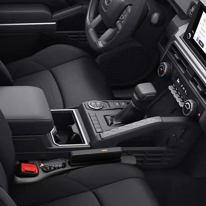Car Seat Gap Filler Organizer Compatible with Toyota Tacoma Accessories Seat Gap Plug Blocker with Storage Slot Non-Slip Car Cup Holder Coaster Black