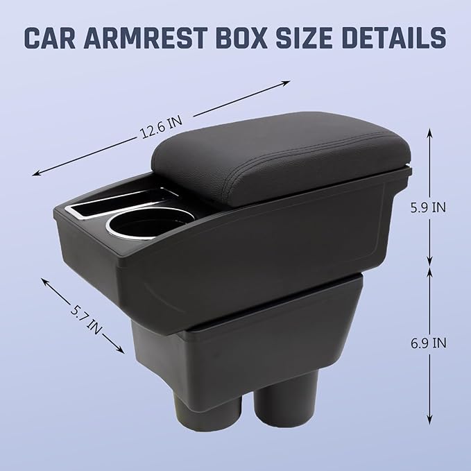 Car Armrest Box for Nissan Almera Versa 2012-2019 Auto Accessories Center Console Leather Arm Rest Double-Layer Storage Space with Cup Holder (Black Thread)