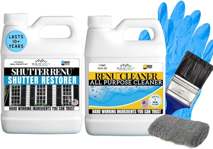 Premium Restorer-Restores Original Color & Rejuvenates Faded Shutters, Patio Furniture, Garage/Front Doors & More | Eco-Friendly |Lasts 10 Yrs.| Includes Cleaner | Small Project Kit