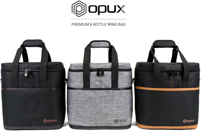 opux 6 Bottle Carrier Tote | Insulated Padded Wine Cooler Bag for Travel. Picnic, BYOB | Portable Leakproof Wine Tote Bag for Dinner, Party, Christmas, Wine Gift for Women, Men (Brown)