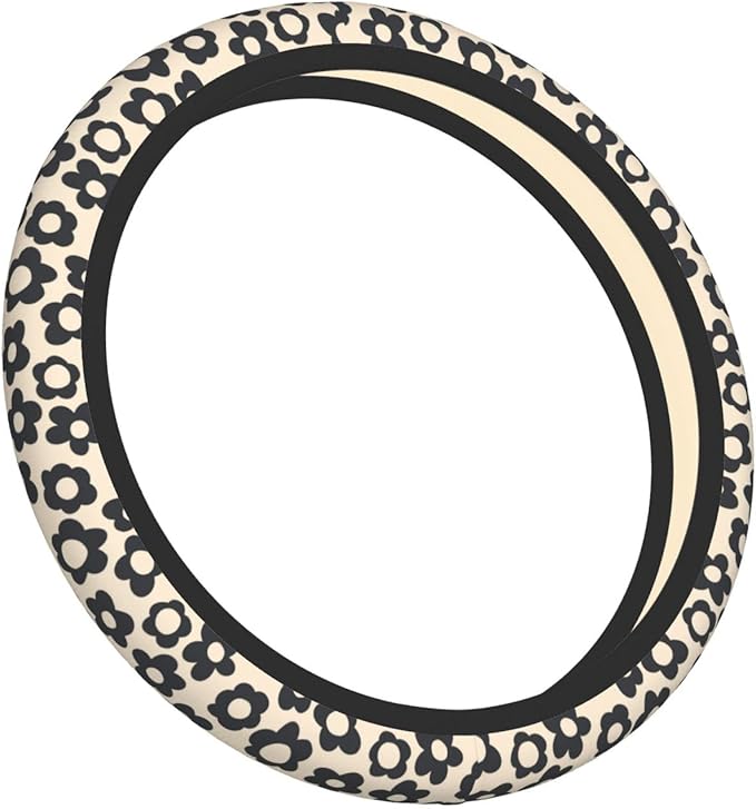 Flowers Vintage Groovy Steering Wheel Cover Universal 15 Inch Cute Car Accessories Protector for Women Men