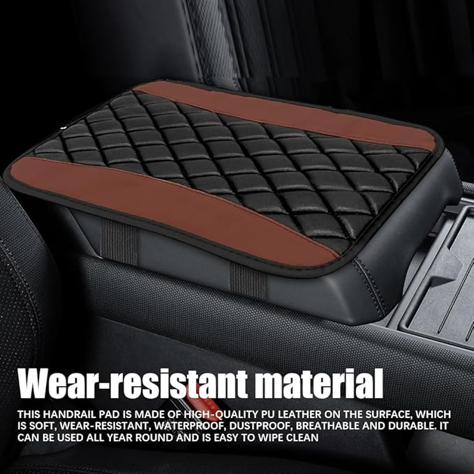Car Center Console Cushion Pad, Arm Rest Covers, 12.6"×7.5" Leather Waterproof Auto Armrest Seat Box Protector, Auto Comfortable Center Console Cover Universal for Most Vehicles (Coffee)