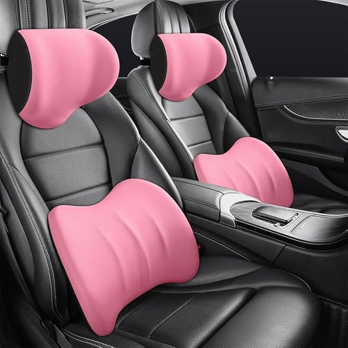 Car Memory Foam Pillow for Honda Civic Coupe/Sedan 2016 2017 2018 2019 2020 2021,Neck and Back Support Car Seat Kit Long Drive Essential Neck Pillow Lumbar Support Cushion,Pink
