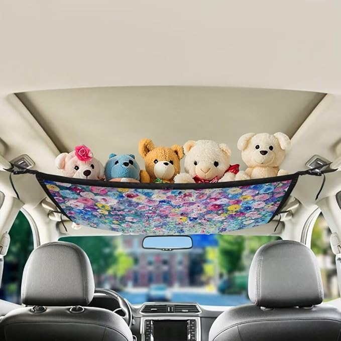 Colorful Flower Car Roof Storage Bag Car Organizer for Car Seat Premium Car Seat Organizer One Size Car Travel Accessories Suitable for Cars, SUVs