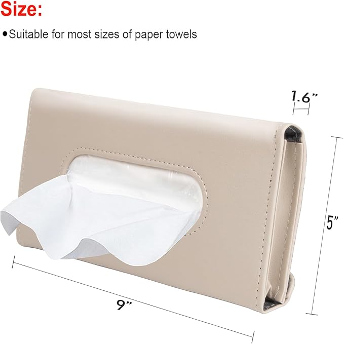 Car Tissue Holder, Sun Visor Napkin Box, Auto Napkin Case with Tissues Refill, Paper Towel Dispenser, Vehicle Interior Accessories Universal for Car SUV Pickup Truck-Beige