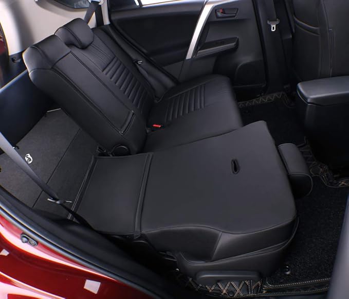 EKR Rav4 Seat Covers Custom Fit for Toyota Rav4 LE(NOT for Hybrid) 2013 2014 2015 2016 2017 2018,Leather Car Seat Cover for Trucks SUV Full Set,Faux Leather(Black)