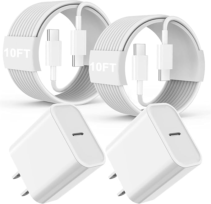 iPad Fast Charger,2Pack iPad Pro Charger 10FT Long USBC to C Cable Cord 20W USB C Charger i-Pad Charging Block for iPad 10,i-Pad Mini 6/7,iPad Air/iPad Pro 13/12.9/11inch 2020/2021/2022/2024