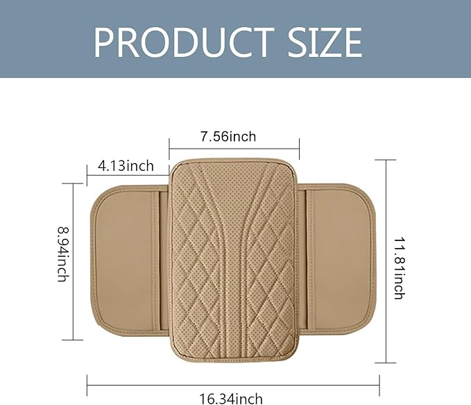 Car Center Console Cover, Leather Auto Armrest Cover with 2 Storage Bags, Universal Cars Armrest Cushion, Vehicle Interior Accessories Protector for Sedan, SUV, Truck((Beige)