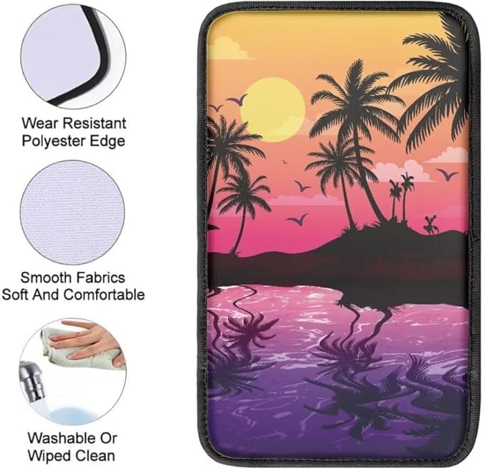 Coldinair Palm Tree Sunset Universal Car Center Console Pad Soft Armrest Protector Cover Fit for Most Vehicle,SUV,Truck,Car Interior Accessories Decor