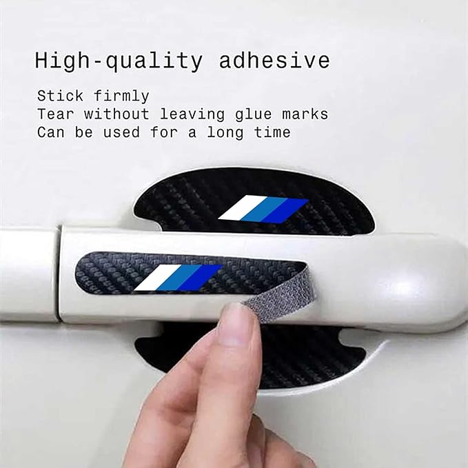 8PCS Stylish Door Handle Scratch Protectors - Tri-Color Carbon Fiber Bowl Sticker, Universal Paint Guard Cover, Personalized Cup Protector for Cars