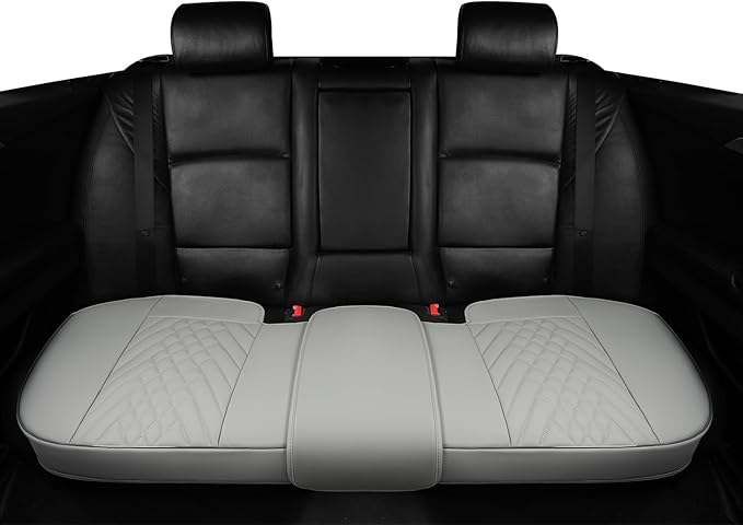 GIANT PANDA Premium PU Leather Rear Car Seat Cover Protector, Luxury Adjustable Anti-Slip Bottom Bench Seat Cover (49~59''),Fits 90% of Vehicles, Back Seat Cover, Grey