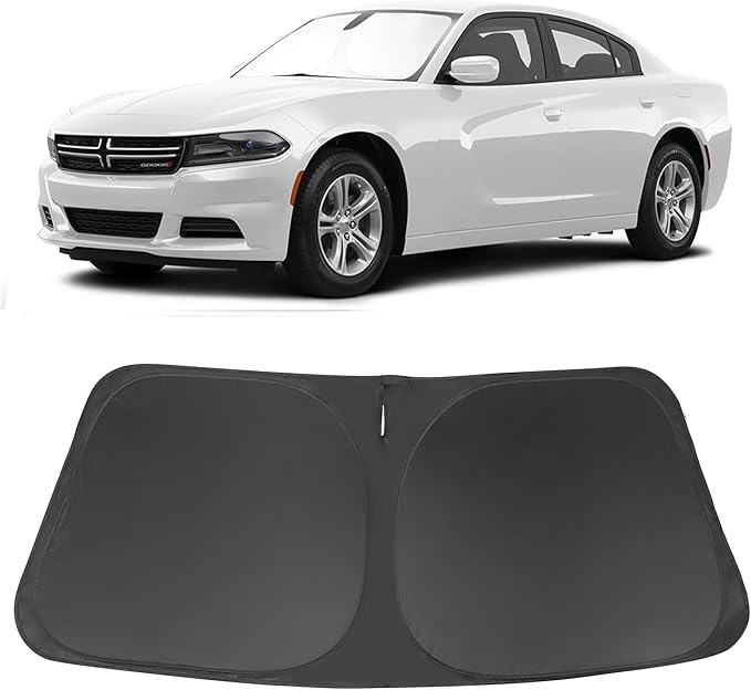Windshield Sun Shade Custom Fit for 2011-2023 Dodge Charger Accessories Foldable Window Sunshade Sun Blocker Protect Car from Sun Rays & Heat Damage Keeps Car Cooler