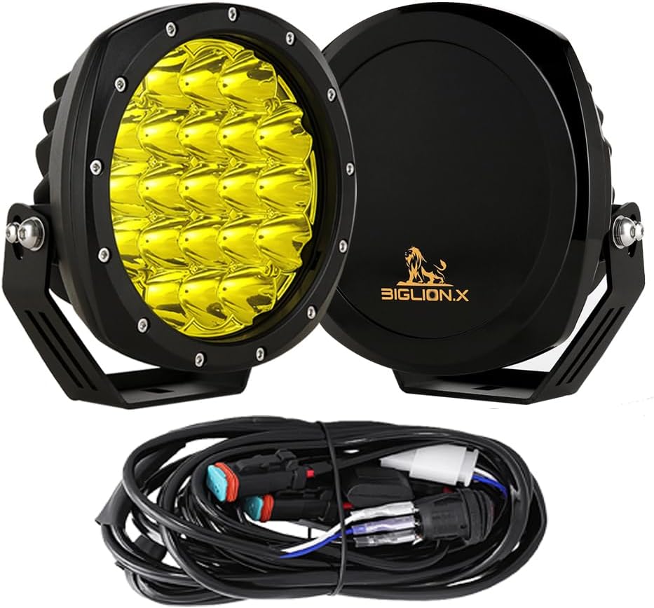 BIGLION.X 7Inch Round LED Amber Driving Offroad Lights 2PCS 210W 32000LM Amber Off road Lights LED Off Road Light Round Waterproof IP68 IP69K 12V 24V for Pickup Trucks SUV ATV UTV 4x4