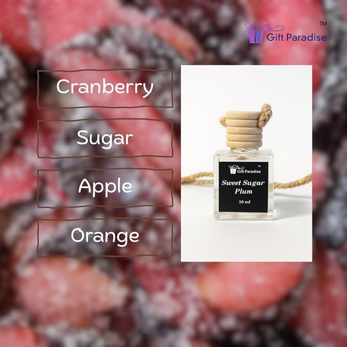 Sweet Sugar Plum Car Air Freshener – Set of 3 (10 ml Each) | Wooden Box Hanging Design for Car, Closet & Office | Long-Lasting Luxury Fragrance by Gift Paradise