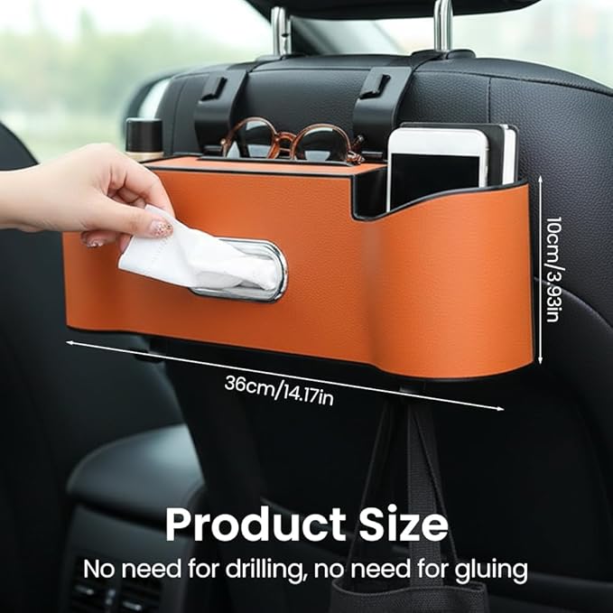 Back Seat Car Organizer with Cup Holder, 2026 New Backseat Car Organizer Back Seat, Multifunctional Car Seat Back Organizer Storage Box with Hooks & Tissue Box, for Drinks, Phone & Handbags (Brown)