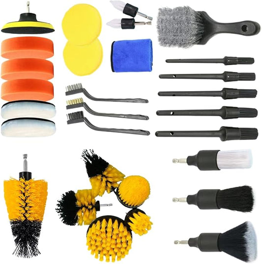Car Cleaner Kit | Professional 29-Piece Stain Remover Tool - Car Interior Detailing Kit - for Automobile Bathroom Seat Dashboards Tire Grooves Air Vents
