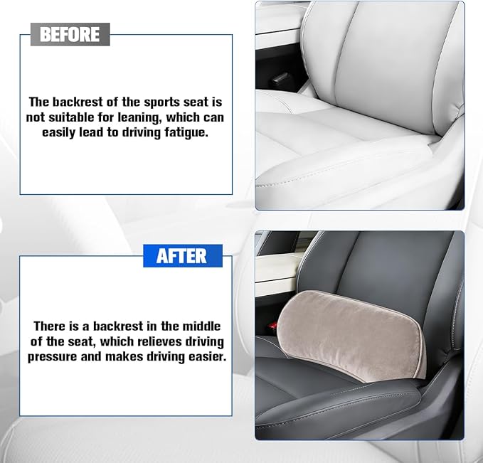 Car Lumbar Support Pillow, Memory Foam Suede Vehicle Back Support Cushion for Pain Relief, Breathable Automotive Interior Seat Lower Back Pillow, Universal for SUV Van Truck (Light Gray)
