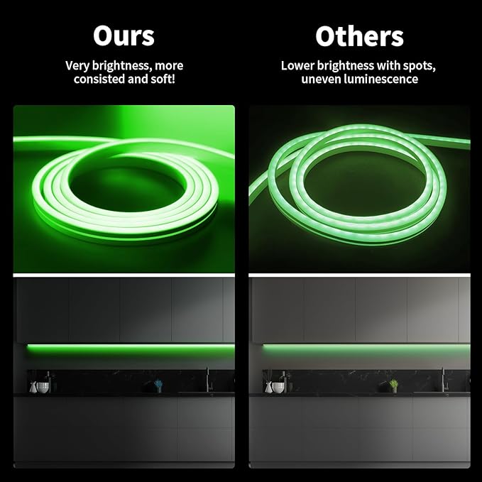 iNextStation Green LED Strip Lights 16.4FT/5M, 12V Flexible Silicone Neon Rope Lights, IP65 Waterproof, Cuttable Strip Light for 0.98Inch, Rope Led Lights for Bedroom, Indoor, Outdoor (No Adapter)