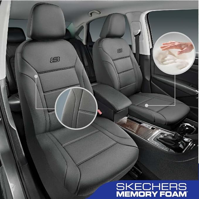 Skechers Memory Foam Car Seat Covers, Lycra Fabric Seat Covers,Seat Cover Full Sets Airbag Compatible, Automotive Comfort Protection for Most Cars,Trucks, SUVs, All Beige