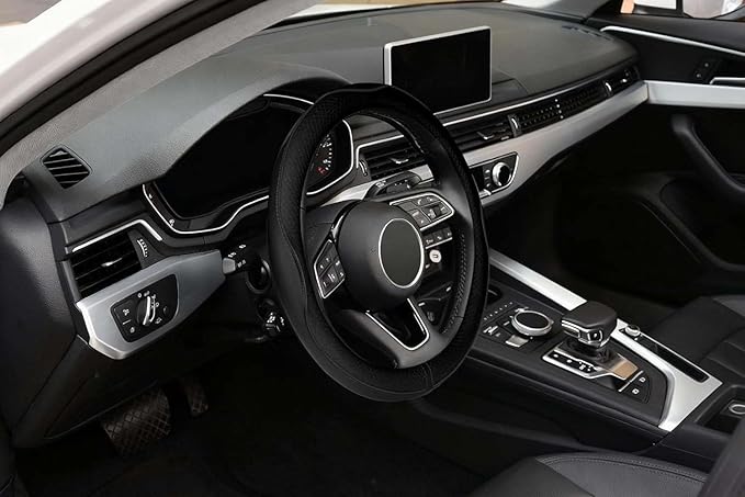 LABBYWAY Microfiber Leather Steering Wheel Cover, Universal 14.5-15 Inch Steering Wheel Anti Slip Car Interior Accessories for Men Women (Black)