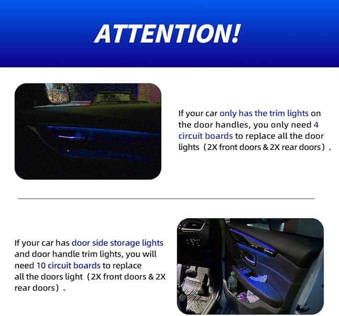 NJSBYL 4PCS LED Door Handle Circuit Board for B-MW 3 4 5 Series X1 M4 Gran Turismo Touring Sedan Convertible Coupe F10 F30 F31 F32 F33 F34 F36 F48 F82 F83 Blue-White Ambient Lighting