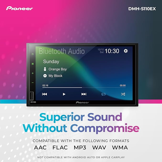 Pioneer DMH-S110EX 7" Double-Din Digital Multimedia Receiver - Built in Bluetooth, Smartphone Integration, Touchscreen, Rear Camera Input