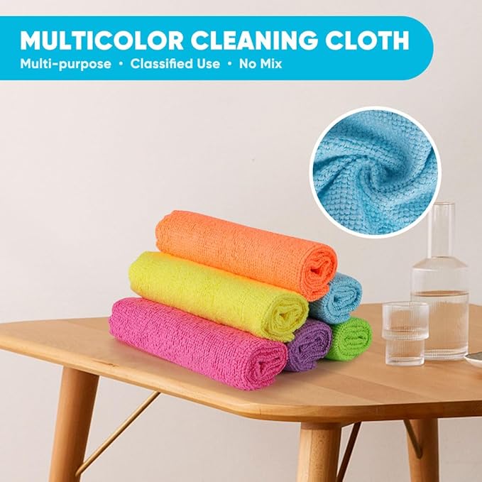 Orighty Microfiber Cleaning Cloth, 10 Pack Highly Absorbent Cleaning Rags, Household Cleaning Supplies, Reusable Lint Free Cloths Microfiber Rag for House, Kitchen, Car Care, 12x11 inch, Multicolor