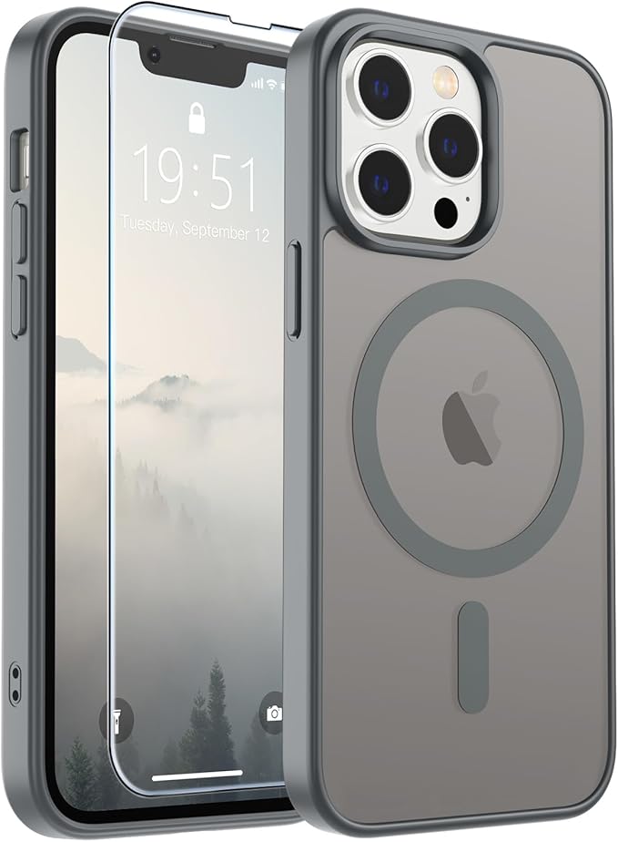 SUPFINE Magnetic for iPhone 15 Plus Case & iPhone 14 Plus Case(Compatible with MagSafe) (Military Grade Drop Protection) Slim Translucent Shockproof with Anti-Fingerprint Phone Case,Gray