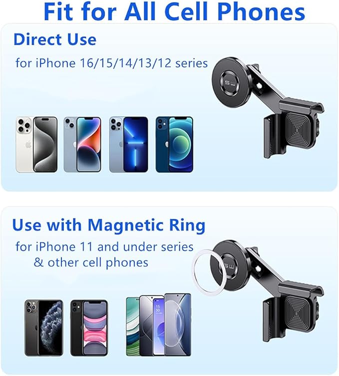 Magnet Phone Mount for Tesla Model 3/Y Accessories, Tesla Phone Mount for Magsafe iPhone & Android Phones, Strongest Magnetic Power Adjustable Car Phone Holder, with 1pcs Magnetic Ring