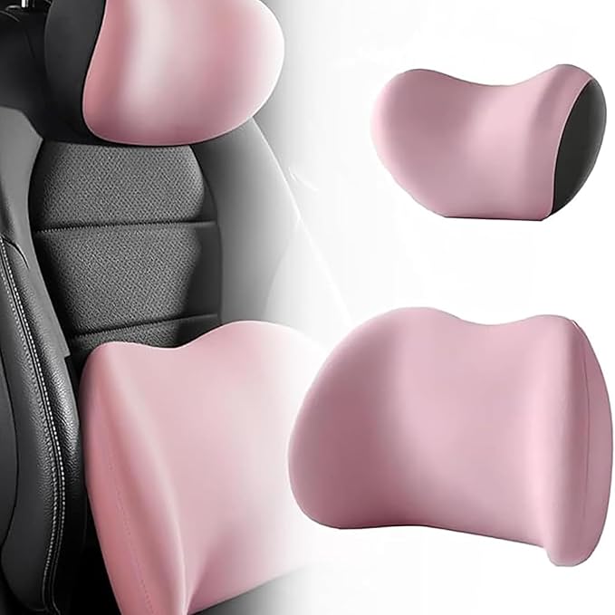 Car Headrest & Lumbar Support Cushion for Subaru Forester SK 5.Gen 2019-2022, Ergonomic Memory Foam Pillow Adjustable Strap Removable Cover Relieve Neck Back Pain Driving Seat, Pink