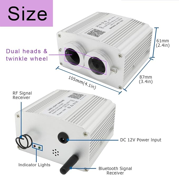AKEPO 16W Car Home Dual-Head Twinkle Fiber Optic Light Engine, Twinkle+APP Control+Music Activated+28-Key Remote for Starlight Headliner Kit