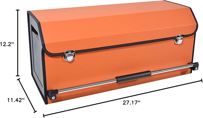 XCF Car Trunk Organizer for SUV, Collapsible Leather Car Storage Trunk Organizer with Lid and Sturdy Handle Car Trunk Leather Storage Box (Orange, 27.1 x 11.4 x 12.2in)