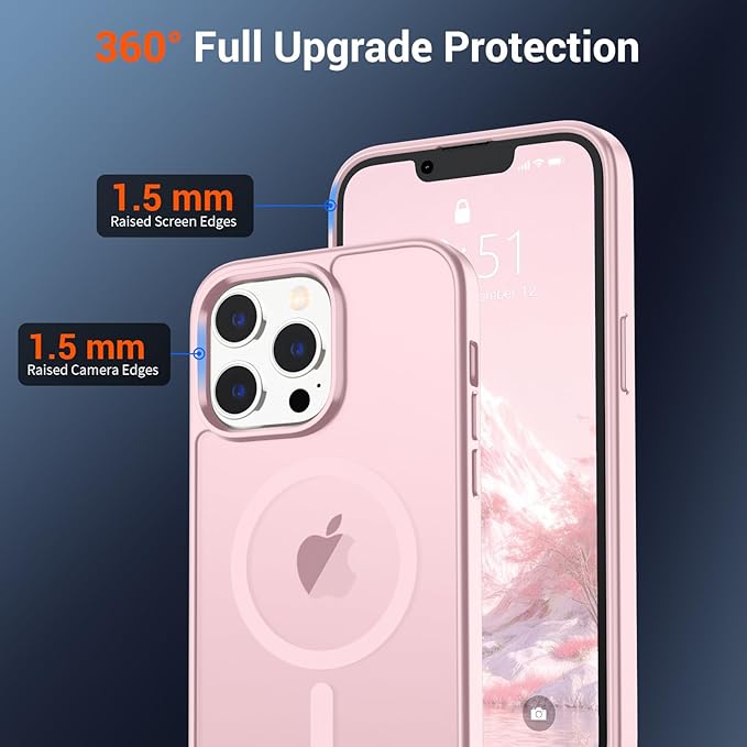 SUPFINE Magnetic for iPhone 12 Pro Max Case with Screen Protector (Compatible with MagSafe) (Military Grade Drop Protection) Translucent Matte Shockproof Phone Cover,Light Pink
