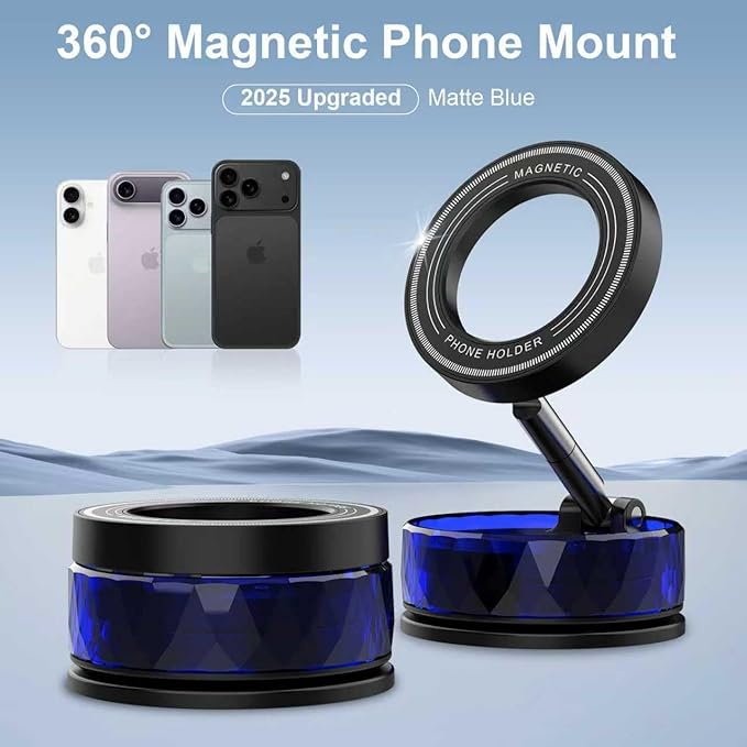 Magnetic Suction Phone Holder for Magsafe, iPhone Portable Magnet Mount Holders, Suction/360° Rotary/N55 Magnets Car Phone Mount, Used in Smooth Flat Surface like Panel, Windshield Table Wall Mirror