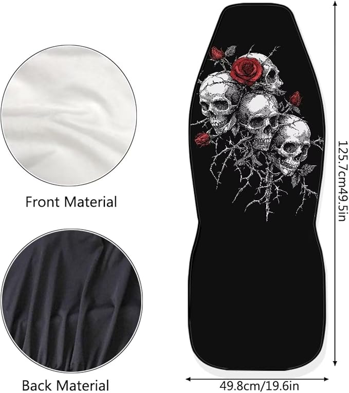 Halloween Skull Rose Car Seat Covers 2 Pcs Universal Front Car Seats Breathable Stretch Polyester Fabric Cover Easy Installation Suitable for Cars, SUV and Trucks