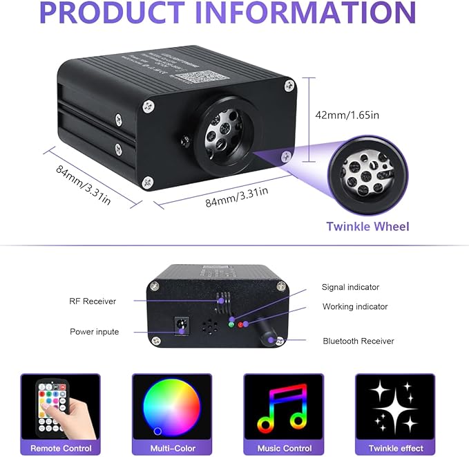 16W Car Home Starlight Headliner Kit, Twinkle & Sound Activate RGBW Fiber Optic Lights with APP & Remote Control, Star Lights for Ceiling Decoration, 550 pcs 9.8ft