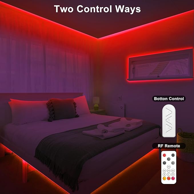 Tatazone 16.4ft Red COB Led Strip Lights with RF Remote, Dimmable Bright Dotless Adhesive Indoor Led COB Light Strip for Cabinet, Painting, Room, Bed