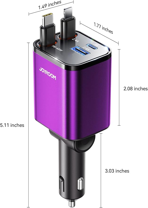 [2026 Ultra-Compact] Retractable Car Charger USB C 84W Car Accessories Adapter for iPhone 16 Fast Charging, Car Travel Essentials Gifts for Women Men, Car Phone Charger for iPhone15 Pro Max, Purple